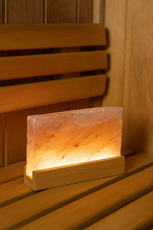solná led lampa sauna dřevo třešeň