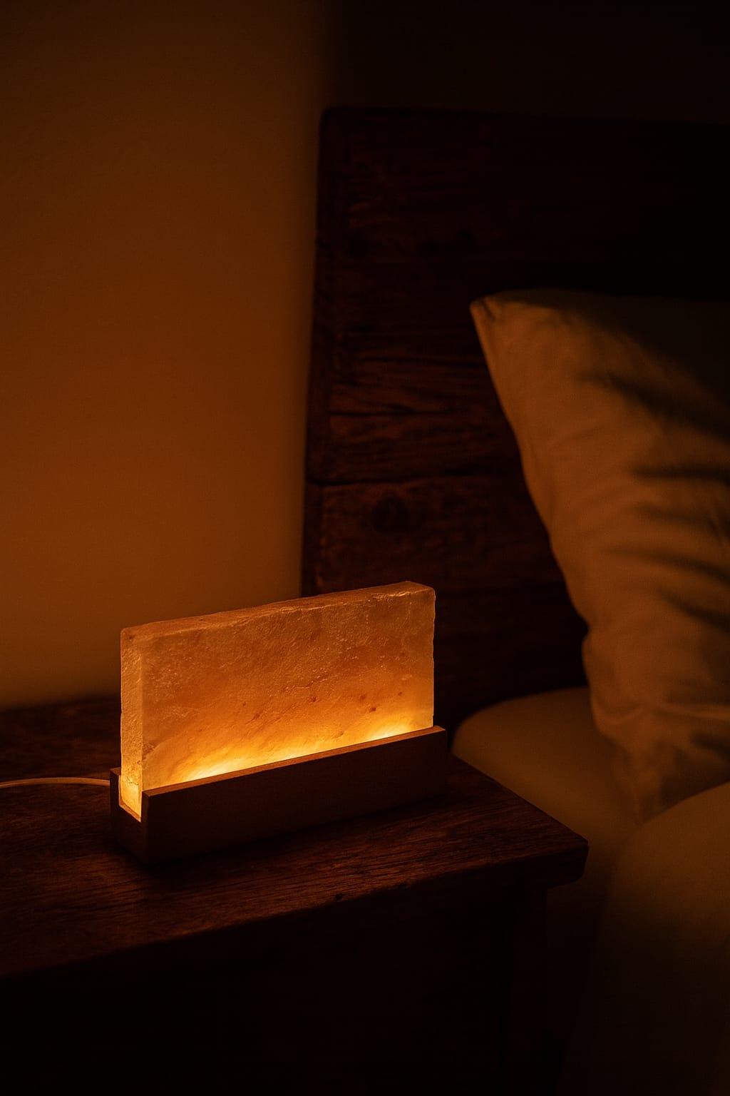 solná lampa ložnice dřevo ořech