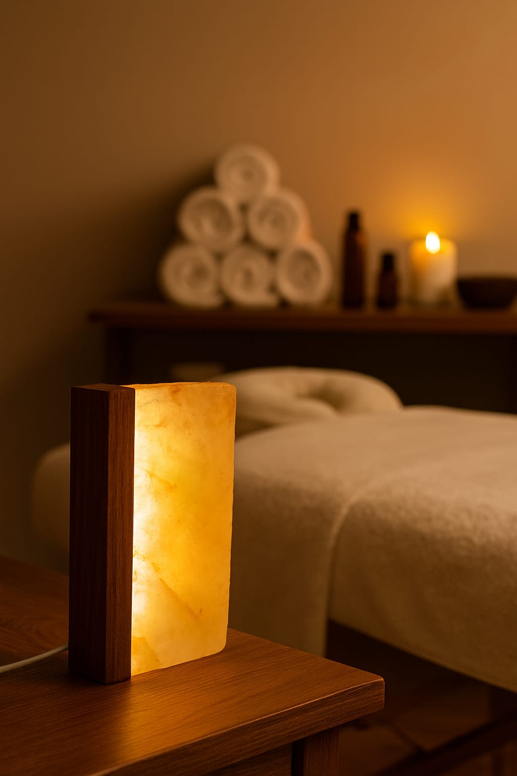 solná led lampa wellness dřevo ořech